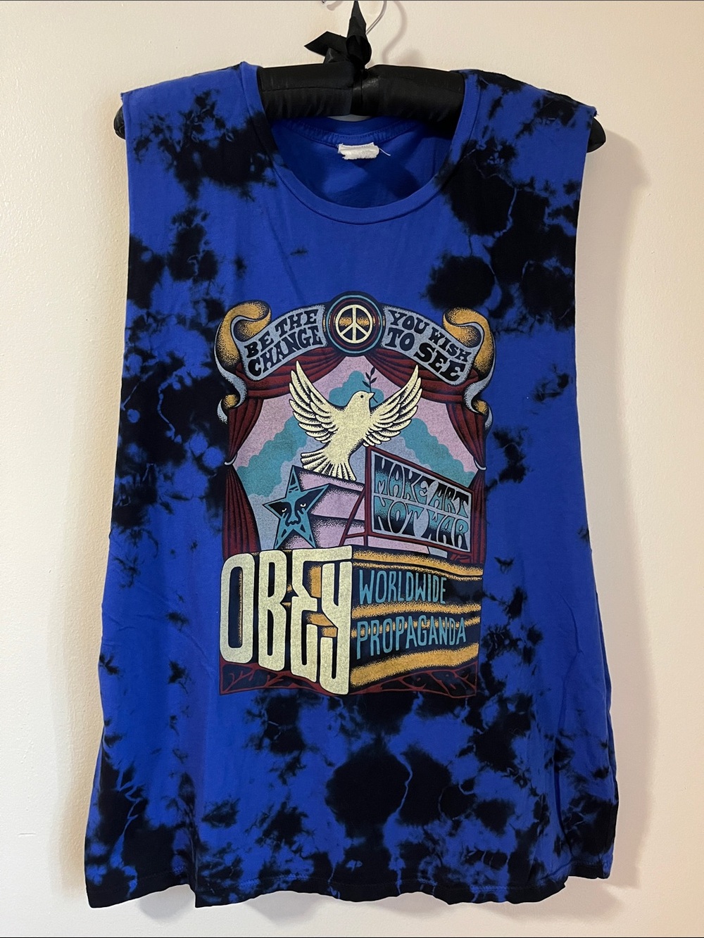 Obey Blue and Black Tie-Dye Graphic Tank Top